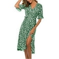 thumbnail image 2 of EGNMCR Robes de Fête pour Femmes Mode Femmes Été Décontractée Robe Imprimée Col en V Manches Courtes Robe Ample, 2 of 5