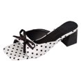 thumbnail image 5 of Rokment Women's Bow Polka Dot Dressy Slides Sandals 2026 Summer Bride Wedding Elegant Leather Square Toe Chunky Block High Heels Backless Dress Slip on Slippers White Size 9.5, 5 of 5
