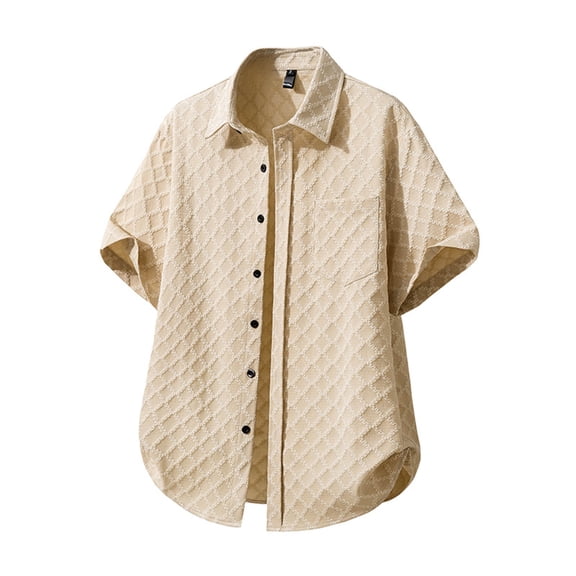 Fnnxeal Men Button Down Shirt Summer Hawaiian Collared Casual Beach Short Sleeve Khaki Shirts for Men Size 2XL