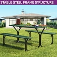 thumbnail image 5 of Dextrus Picnic Table Bench Set 6 ft Outdoor Camping with Stable Steel Frame & Wooden Texture Tabletop Weather Resistant w/Umbrella Hole - Green, 5 of 6