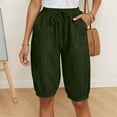 thumbnail image 2 of Pantalones capri casuales de mujer con cintura elástica lisa - Pantalones de poliéster de cintura alta con bolsillos grandes, S-XXL, 2 of 6