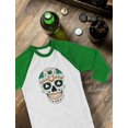 thumbnail image 4 of Tstars St Patricks Day Sugar Skull Clovers Women Raglan Shirt, 4 of 6
