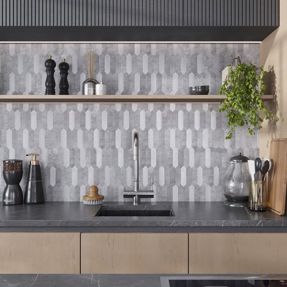 10 pack Silver Grey Picket 12 in. x 12 in. Honed Metal Peel and Stick Backsplash Tile for Kitchen and Bathroom (10 sq. ft./Case)
