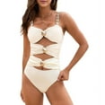 thumbnail image 2 of Women'S Swimsuit Cutout Color Block Bathing Suit Golden O Ring Linked Swimwear Cream White S, 2 of 10