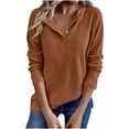 thumbnail image 1 of Women’s Long Sleeve V Neck Button Henley Sweatshirt Loose Knitted Pullover Ribbed Lightweight Tunic Top Business Casual Fall Blouse for Layering or Office Wear, 1 of 5