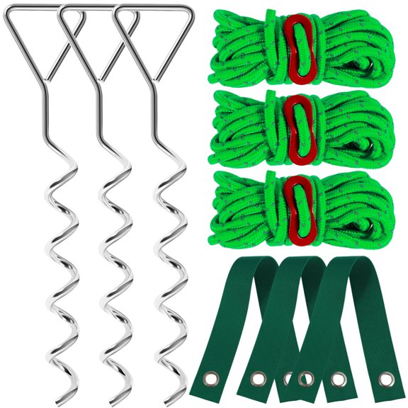 FUYGRCJ 9PCS Tree Stake Kit Tree Stakes and Supports Set with 3 Nylon Strap 3 Rope and 3 Spiral Stakes Durable Garden Stakes Straightening Kit Multifunctional Tree Anchor Support Strap