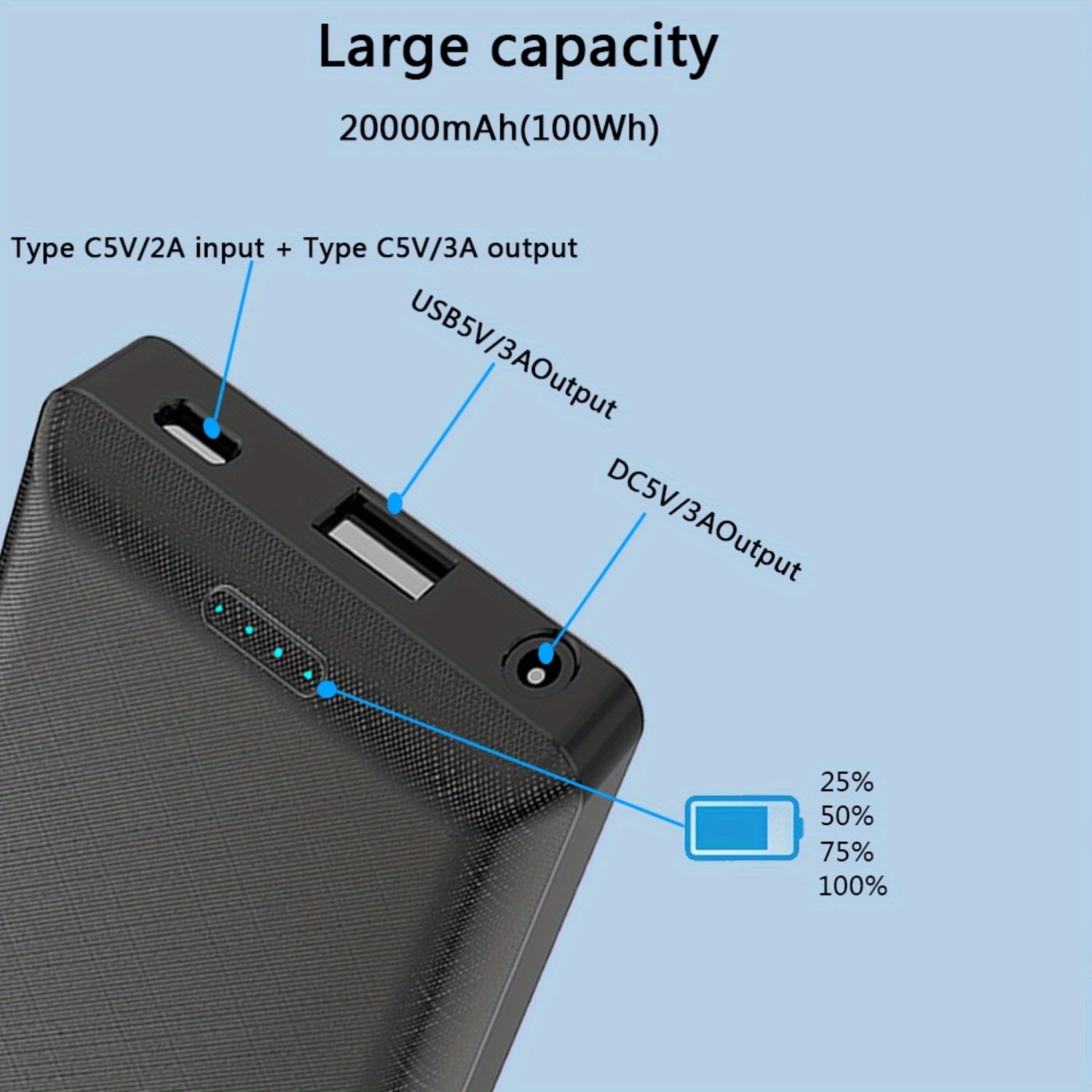 20000mAh Power Bank DC5V 3A | Portable Charger External Battery Pack for Heating Vest Jacket Scarf Gloves Electric Heating Equipment, Rechargeable Lithium Polymer Battery, USB Type-C, Brand: General