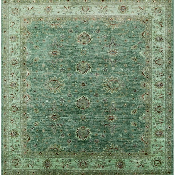 Ahgly Company Machine Washable Indoor Square Industrial Modern Dark Olive Green Area Rugs, 7' Square