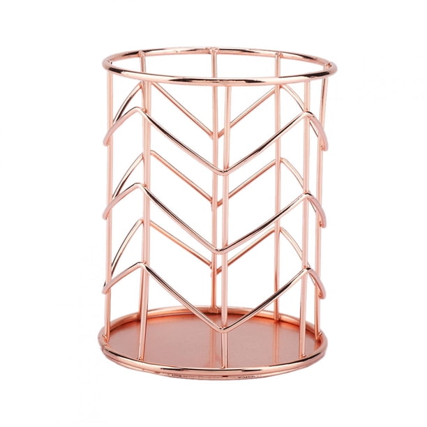 Organizador de escritorio de metal dorado rosa para lápices, bolígrafos, brochas de maquillaje y artículos de papelería