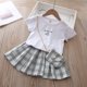 thumbnail image 3 of Qarigey Camiseta de manga corta de verano para niña, conjunto de con cintura elástica, fiesta de viaje, banquete, evento, niños, Tops, conjuntos de ropa Gris 120cm, 3 of 6