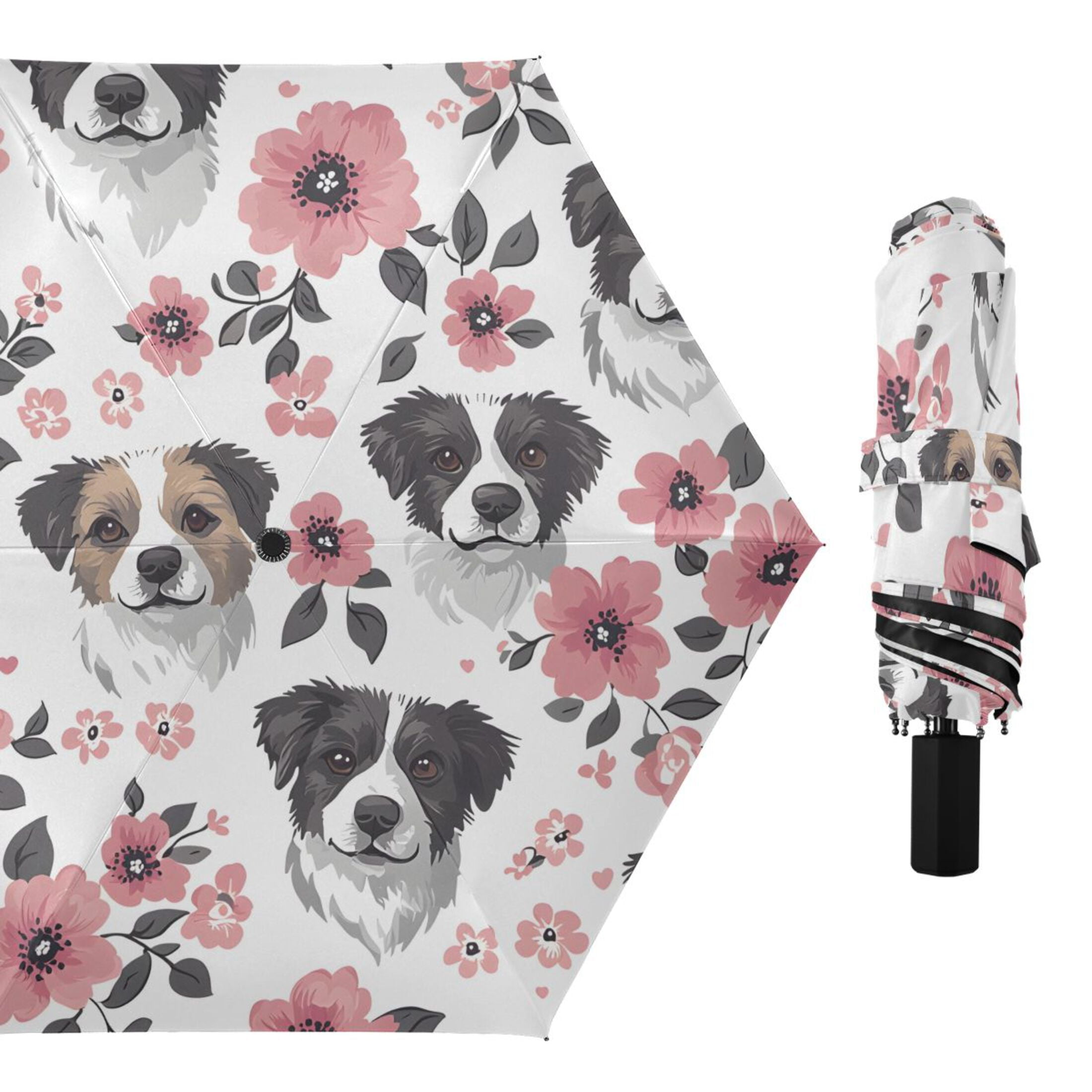 ALAZA Dog and Flowers UPF 50+ Compact Folding Umbrella for Rain Travel Umbrella Packable