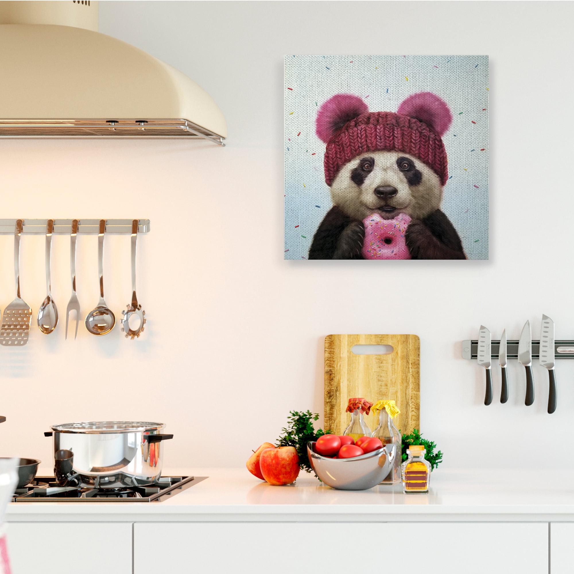 Stupell Industries Happy Panda Bear with Pink Sprinkle Donut,36 x 36,Designed by Lucia Heffernan