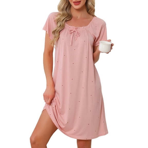INSPIRE CHIC Women's Ruffle Nightgowns Ruffle Trim Cute Sleepshirts Summer Nightshirt Midi Shorts Sleeve Sleep Dress M Pink