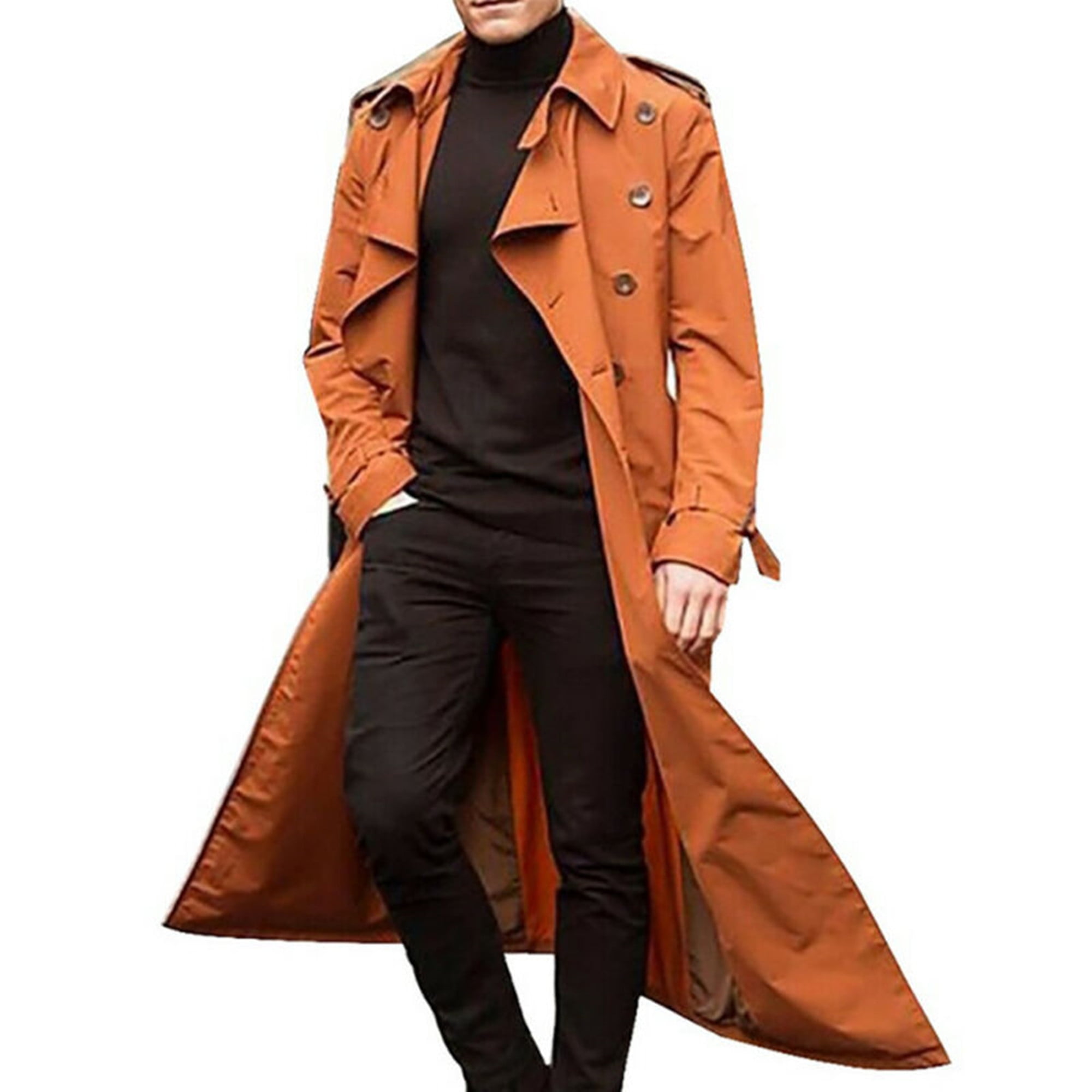 Vintage Men's Trench Coat Winter Warm Long Jacket Single Breasted Overcoat Coat 