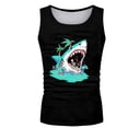 thumbnail image 2 of Mens Tank Top Summer Casual Sleeveless Cartoon Shark Print Tees Loose Comfortable Running Summer Beach Lightweight Vest Black L, 2 of 3