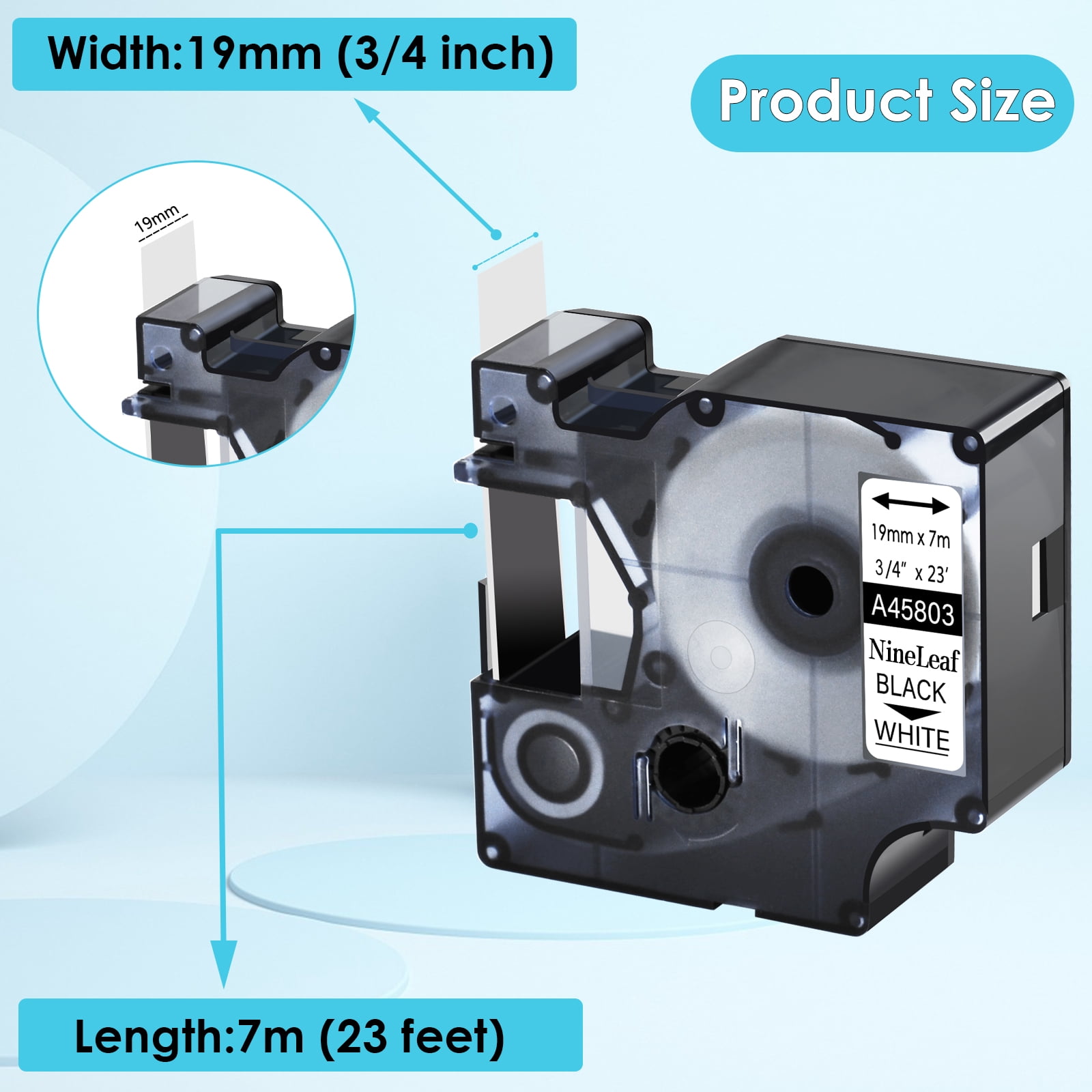 NineLeaf 5PK Compatible for DYMO D1 45803 3/4" x 23' (19mm x 7m) Black on White Label Maker Tape for Label Manager 450 450D Label Maker