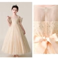 thumbnail image 6 of Girls Formal Tulle Princess Dress, Elegant Puffy Net Dress for Flower Girl Junior Bridesmaid, Wedding Birthday Party Special Occasion Gown Age 3Y-14Y Beige 120, 6 of 7
