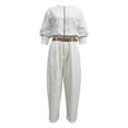 thumbnail image 5 of ZToonmas Women's 2 Piece Outfits Solid Long Sleeve Crew Neck Top and High Waist Baggy Pants Set with Belt Casual Fashion Suit, 5 of 6