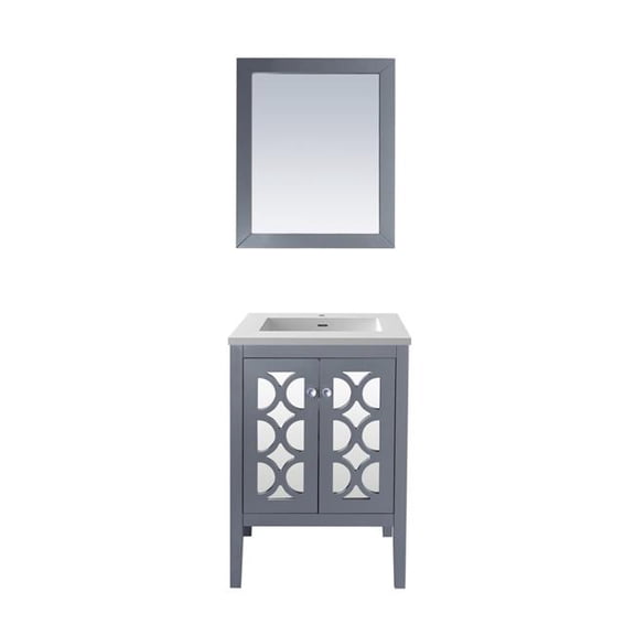 Laviva 313MKSH-24G-MW 24 in. Mediterraneo Bathroom Vanity with VIVA Stone Solid Surface Countertop, Grey & Matte White