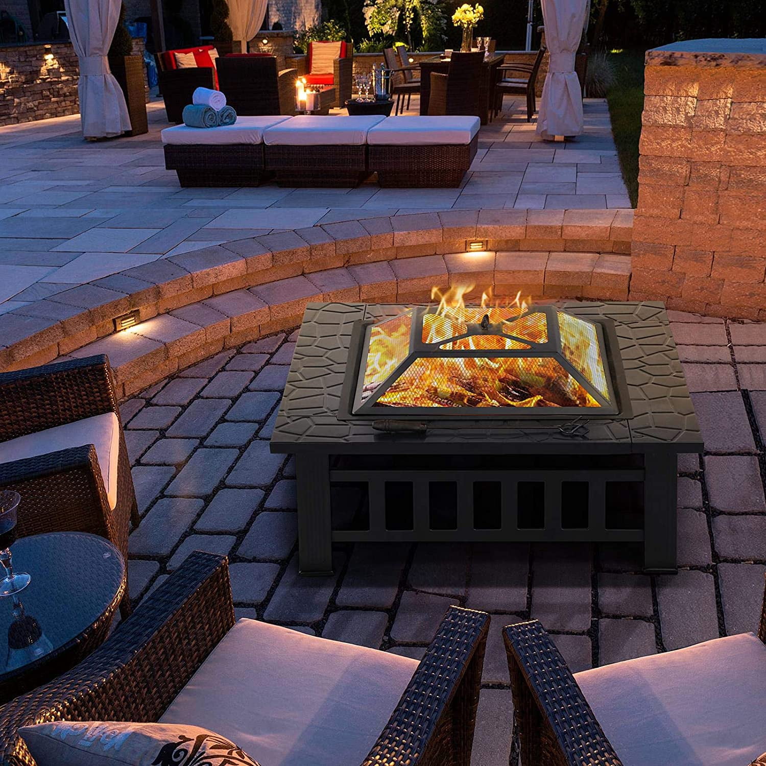 Geemuslly Outdoor Fire Pit, 32 Inch Firepit Table Metal Outdoor Fireplaces for Outside Patio Camping
