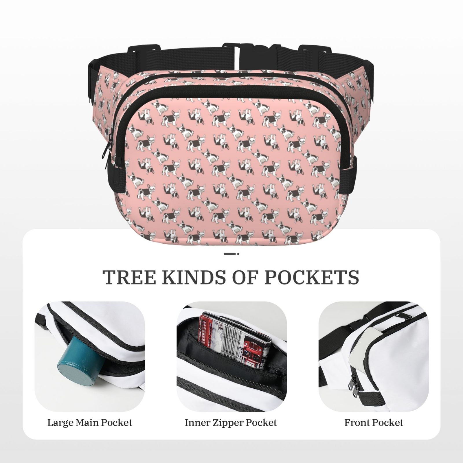 Picia French Bulldog 1 Print Square Double-Layer Waist Bag Mini Adjustable Waist Belt Bag Exercise Running Travel Hiking