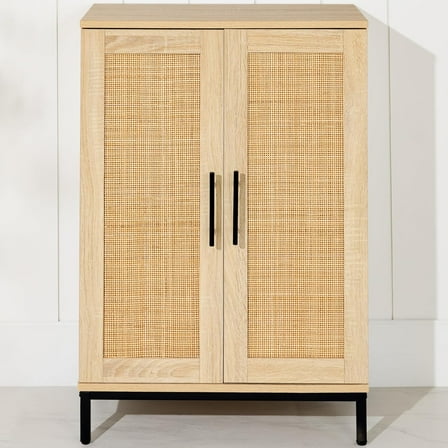 CZMJY Elevate Spaces with 2-Door Natural Rattan Multiuse Storage Cabinet – 34 x 24in Adjustable Shelves for Bathroom Living Dining Entryway Charm & Functionality