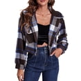 thumbnail image 3 of Chaqueta De Abrigo De Tela Escocesa Para Mujer, Camisas De Abrigo De Moda, Estilo Corto Cómodo, Manga Abullonada, Bolsillo Agradable Para La Piel Para Mujer Para Club Para Ir De ANGGREK JI1711, 3 of 7