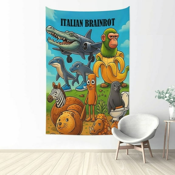 Italian Brainrot Tapestry Wall Hanging Home Decoration Wall Blanket Dormitory Living Room Bedroom Backdrop Poster( 60x40inch)