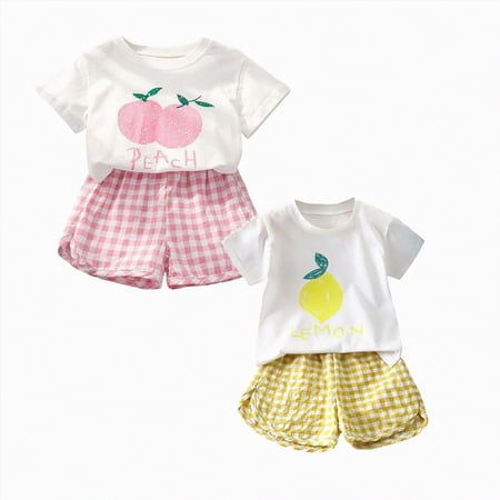 Baby Girl Clothes 12 Months Baby Girl Toddler kid Outfit Sets Short Sleeve T-shirt Elastic Waist Shorts 4 Piece Short Set Summer Spring Set For 12-24 Months 2t 3t 4t 5t 6t 7t Children