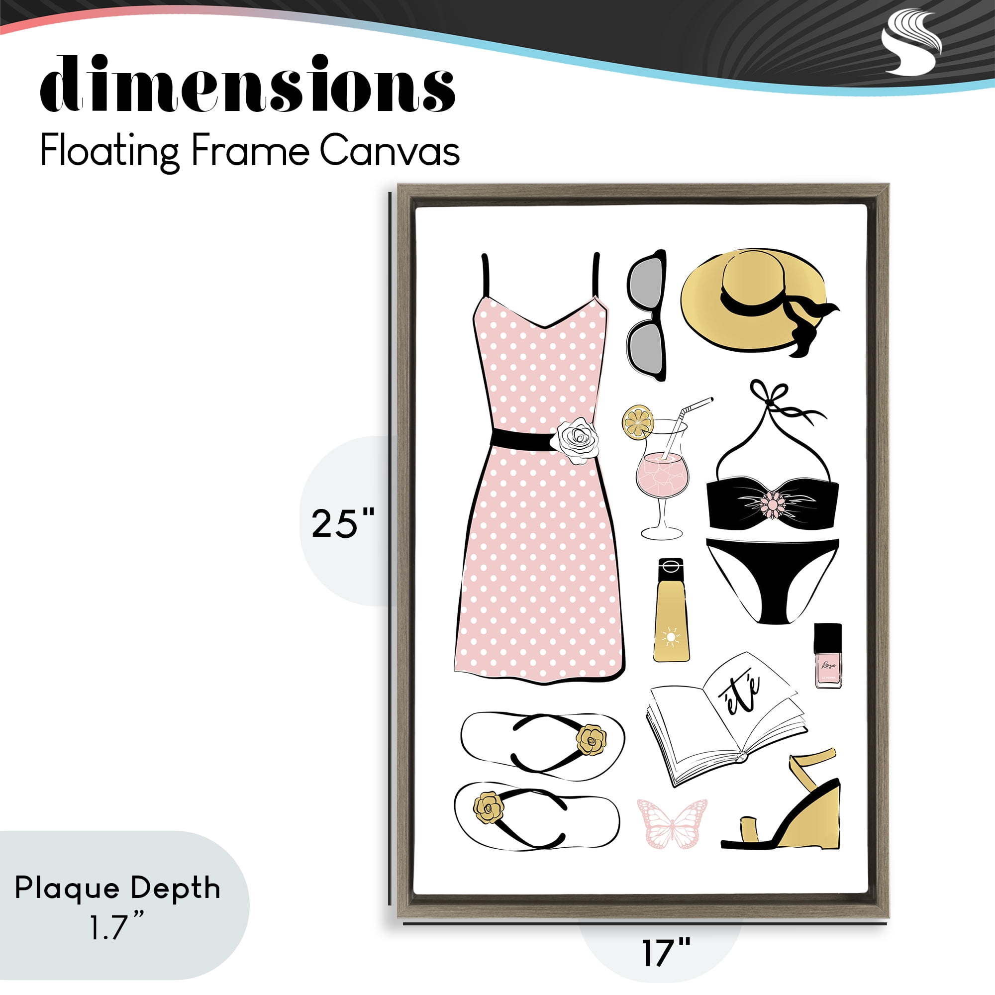 Stupell Industries Summer Vibes Necessities Brown Framed Floater Canvas Wall Art, design by Martina Pavlova