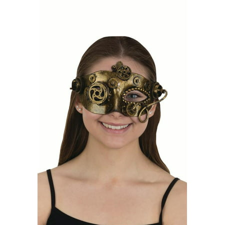 Deluxe Steampunk Half Mask Brushed Gold Eye Gear Gears Fancy Costume Accessory