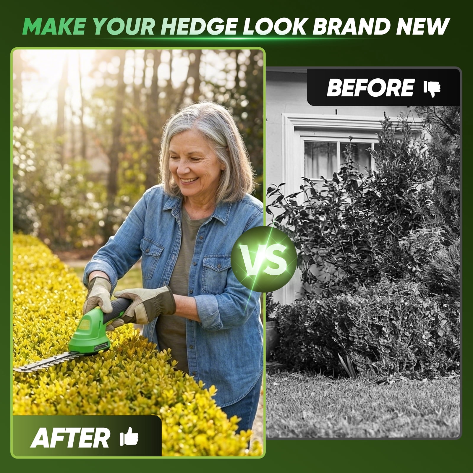 Saker 7.2V Cordless Hedge Trimmer with Battery and Charger, 2-in-1 Electric Grass Shear for Garden, Yard and Lawn