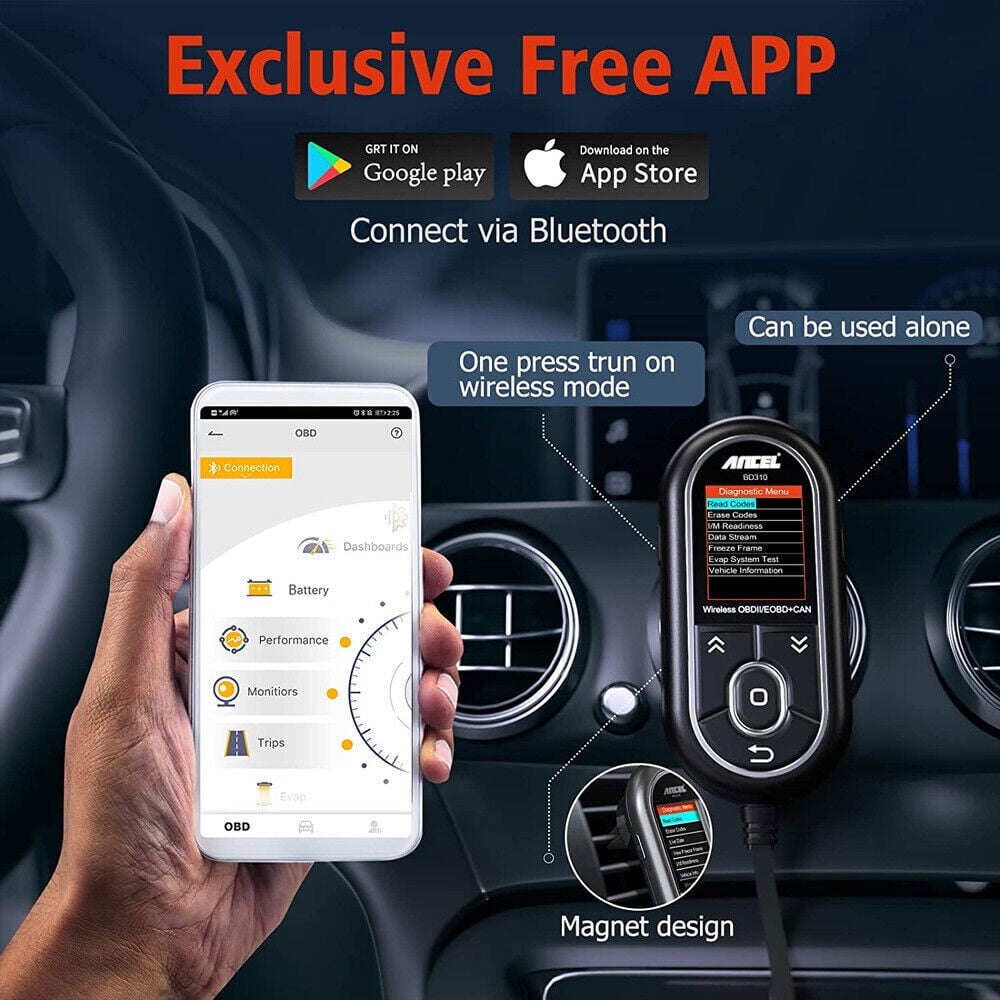 ANCEL Bluetooth OBD2 Scanner, 3 in 1 Car Diagnostic Tool Check Engine Light Code Reader for Android & iPhone, App Based OBDII, Wireless Automotive Gauge Car Scanner, Heads-up Display