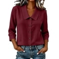 thumbnail image 2 of Ynynloco Womens 3/4 Sleeve Cotton Linen Shirts Peter Pan Collar Button Down Tops Lightweight Breathable Casual Cute Tops, 2 of 8