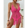 thumbnail image 5 of KelaJuan Women's Crochet Bikini Cover Ups Sleeveless Halter Neck Hollow Out Tassel Tops Swimsuit Cover Ups, 5 of 6