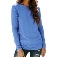 thumbnail image 4 of Long Sleeve Shirts for Women T Shirts Fall Tops Solid Color Crewneck Cute Tee Shirts Blue XL, 4 of 5