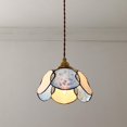 thumbnail image 5 of FSLiving Hanging Swag Lamp Pendant Light with 15ft Plug-in UL Dimmable Cord Brass Finished E14 Socket Tiffany Flower Glass Lamp Blue Sky and White Clouds Design for Corner Lighting - 1 Light, 5 of 9