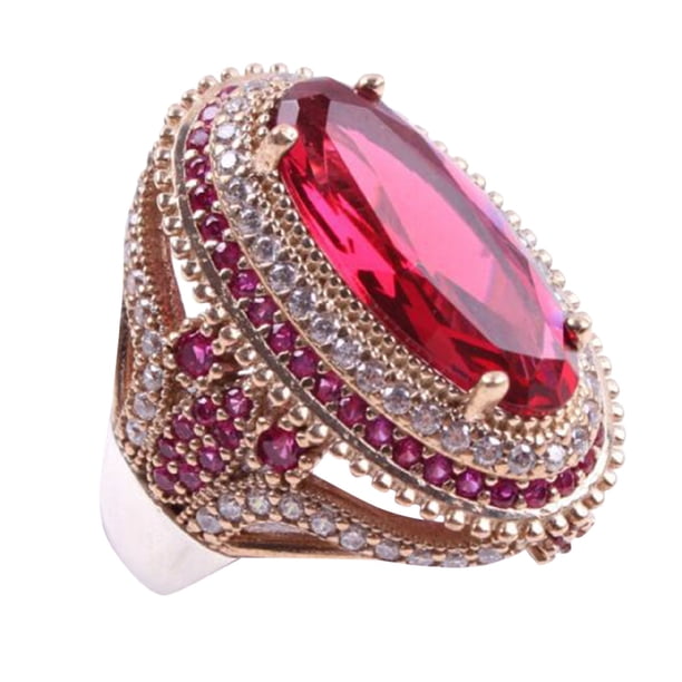Doble Color Rojo Gran Anillo Señoras Moda Anillo de boda Geometría Anillos Tamaño 6 10