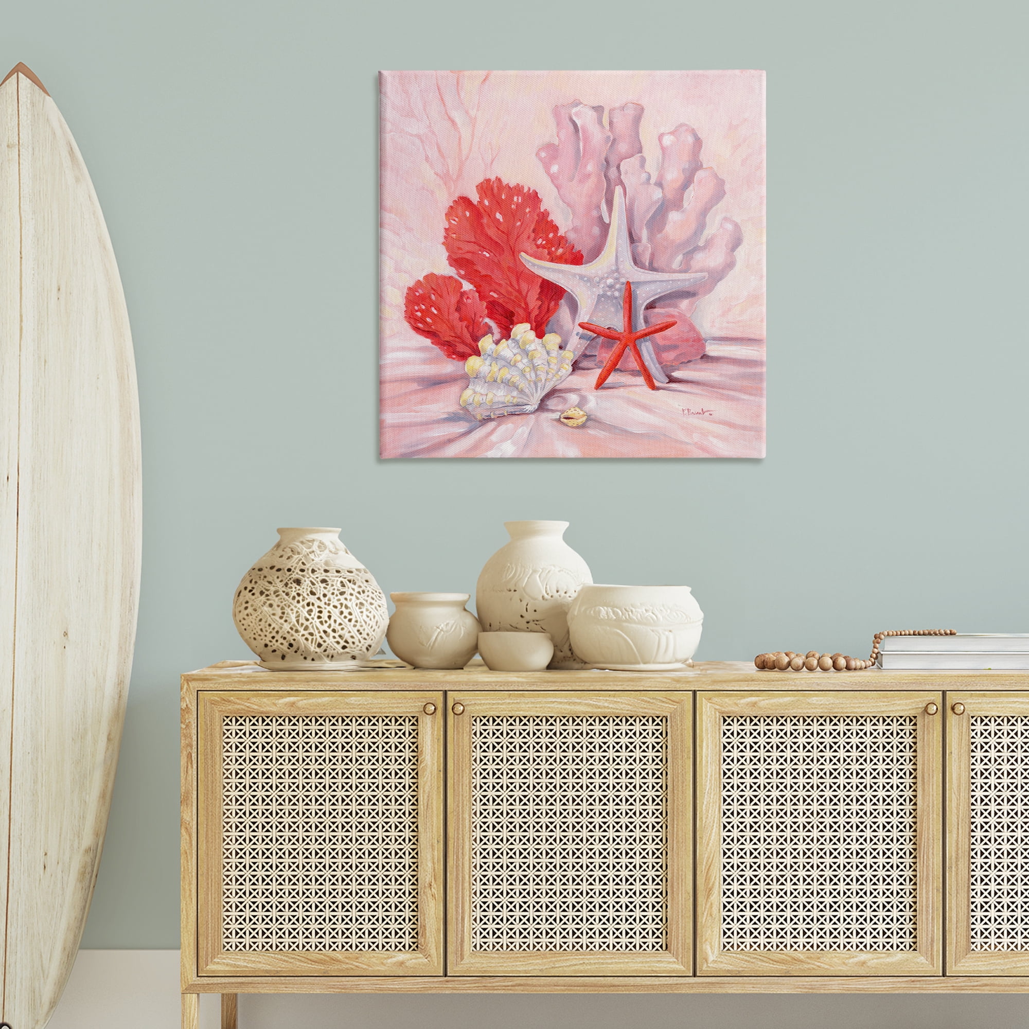Stupell Industries Pink Gathered Sea Life Animals & Insects Painting Gallery Wrapped Canvas Art Print Wall Art, 36 x 36