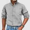 thumbnail image 2 of Mens Vintage Washed Long Sleeve Button Down Shirts Classic Lapel Solid Business Shirt Grey L, 2 of 8