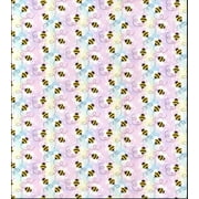 44 x 36 Easter Bees with Bunny Ears on Light Purple Fabric Traditions 100% Cotton