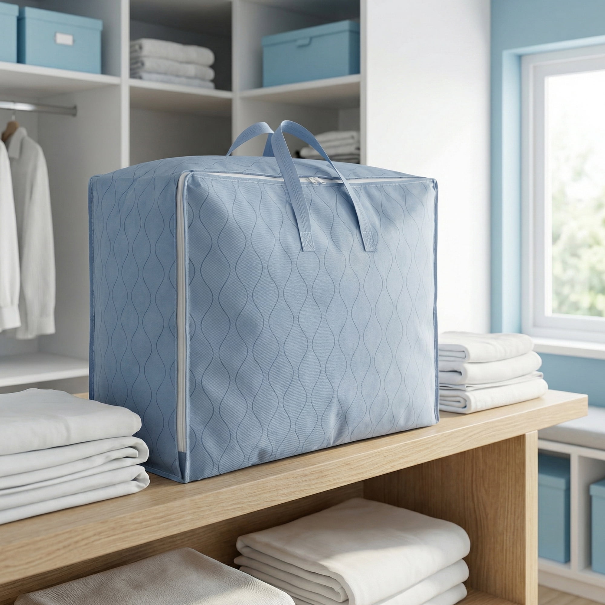 Unique Bargains Storage Bag for Organizing Comforter and Closet Blue 24"x10.6"x20.5"