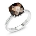 thumbnail image 2 of Gem Stone King Cushion Checkerboard Brown Smoky Quartz (3.19 Ct) in 925 Sterling Silver Ring, 2 of 5