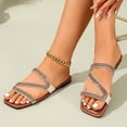 thumbnail image 5 of Women's Rhinestone Strappy Open Toe Slide Sandals Slip on Casual Flat Sandals Seaside Vacation Summer Gold 7, 5 of 9