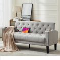 thumbnail image 2 of 62" Mid Century Modern Tufted Linen Loveseat Sofa with USB Charging Ports and Cup Holders, Perfect for Small Spaces, Light Grey, 2 of 9