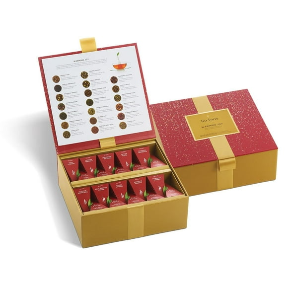 TEA FORTE WARMING JOY TEA CHEST (40 PYRAMID INFUSERS) LIMITED CHRISTMAS EDITION (RED WITH GOLD SPARKLE)