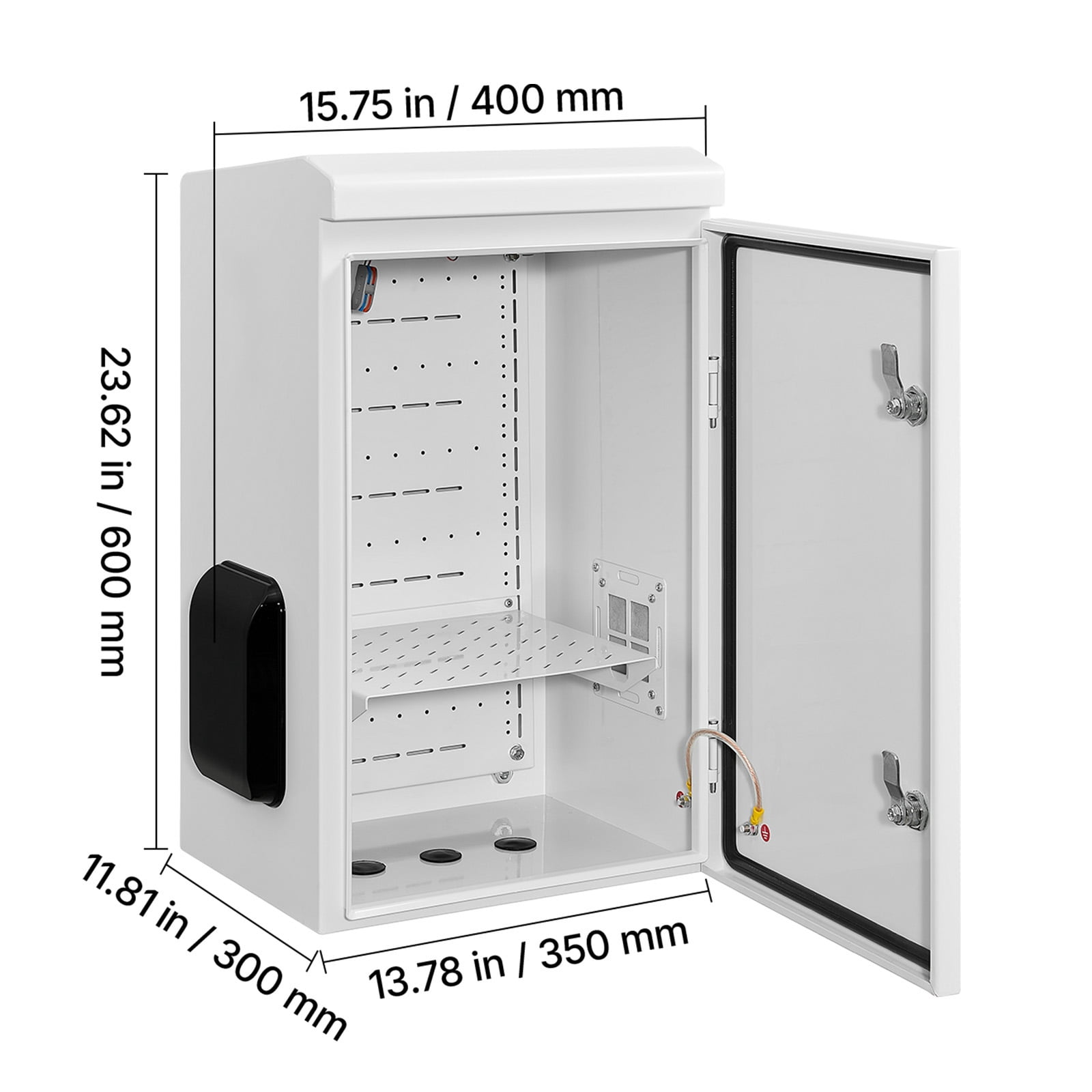 KFFKFF Outdoor Electrical Box, Cold-Rolled Steel, Junction Box with Built-In Thermostat and Fan, Rain Shield, Ventilated Structure, IP65 Waterproof Hinged Enclosure, 24 x 16 x 12 in