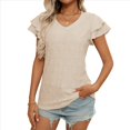 thumbnail image 3 of Camiseta de Verano para Mujer, Cuello en V, Volantes, Corta, Color Albaricoque M, 3 of 9