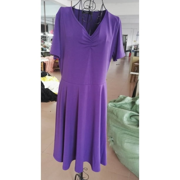 Clearance Sale Solid Color Casual Short Sleeved One Piece Dress Luscious V Neck Knee Length Dress With Ruffle Details For Female Walmart Com