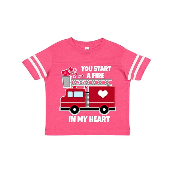 Inktastic Valentine Fire Truck White and Pink Hearts Boys or Girls Toddler T-Shirt